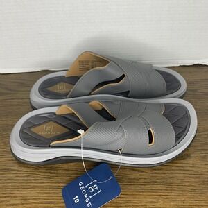 GEORGE Men's Size 10 Crossband Slide Sandals Faux Leather Arch Support • Grey